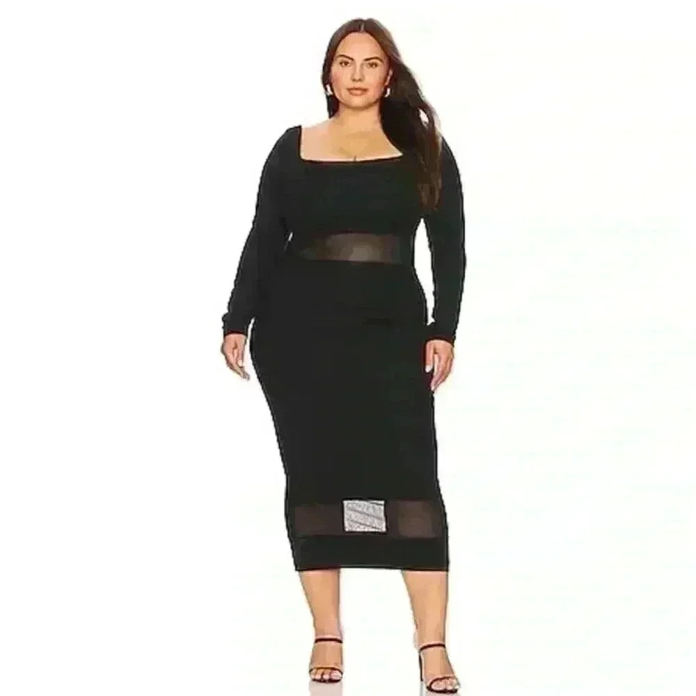 Remi x Revolve Black Jamie Mesh Panel Midi‎ Dress Size 4X